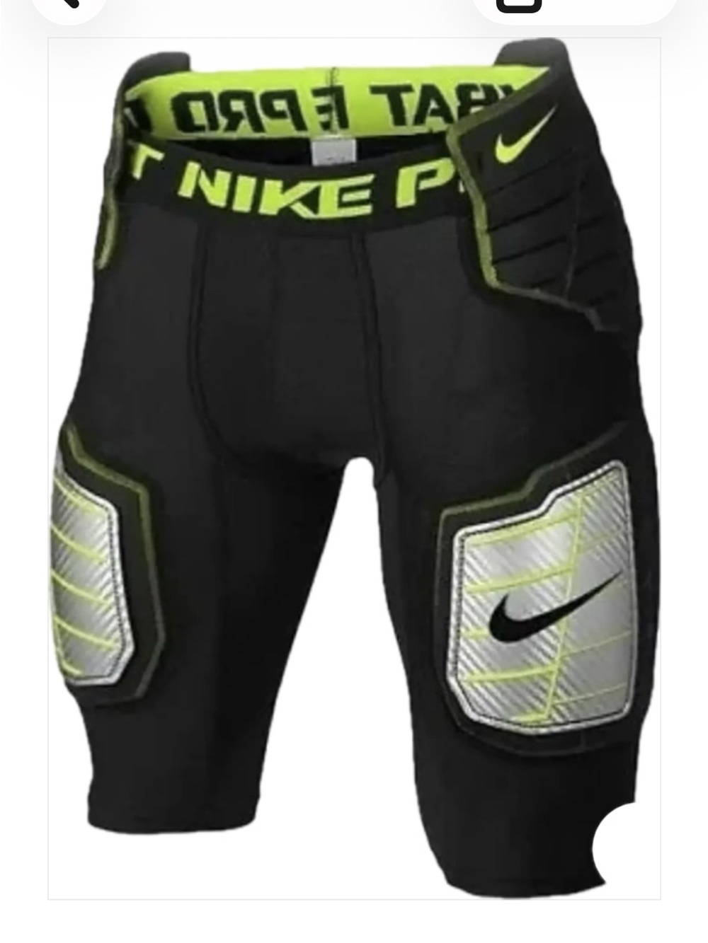 Nike Size M Men’s Black Compression Shorts with Lime and Silver Pads Like New